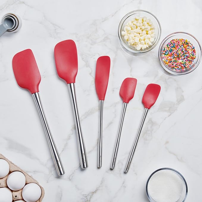 Tovolo Flex-Core Stainless Steel Handled Spatula Set of 5 for Meal Prep, Cooking, Baking, and More