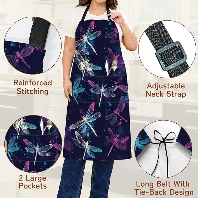 Apron with Pockets for Women, Adjustable Kitchen Cooking BBQ Chef Apron, Gifts for Mom Birthday, or Holidays