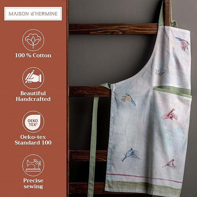 Maison d' Hermine 100% Cotton Apron for women with Pocket Kitchen Chef Apron for Men Cooking Gardening Server Waitress
