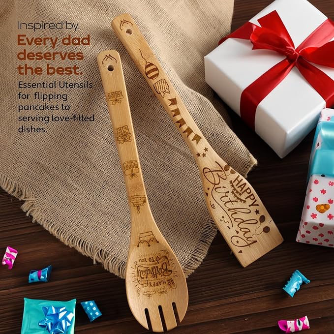 Wooden Spoons for Cooking - 6-Piece Wooden Utensil Set with Spatulas & Spoons, Heat-Resistant, Eco-Friendly Kitchen Utensils for Non-Stick Cookware (Birthday)