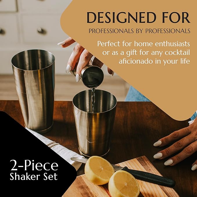 Bull in China 2-Piece Cocktail Shaker Stainless Steel – 28 oz Weighted Shaker & 18oz Weighted Cheater Tin, Professional Grade Bar Shaker, Premium Cocktail Shaker Set for Professional & Home Bartenders