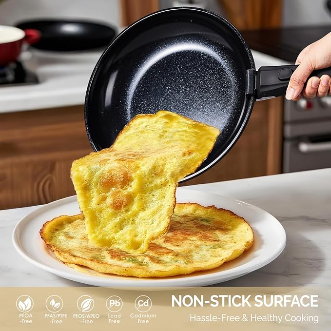 Bonnlo 23 PCS Non-Stick Cookware Set, Cast Aluminum Pots and Pans Set with Removable & Detachable Handles, Induction RV Kitchen Cook Set, Dishwasher Safe, PFAS PFOA & PFOS Free, for Home