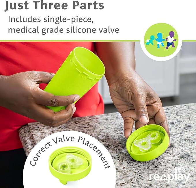 Re-Play Spill-Proof Sippy Cups - Reusable 10 Oz Set of 4, Dishwasher & Microwave Safe, Made in USA, Sea Glass