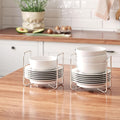 Dish Rack for Kitchen Countertop Organizer - Bamboo Plate Organizer for Cabinet Space Saver, Adjustable Stainless Steel 304 Plate and Bowl Holder with Portable Handle for Drawer Cupboard Shelf RV