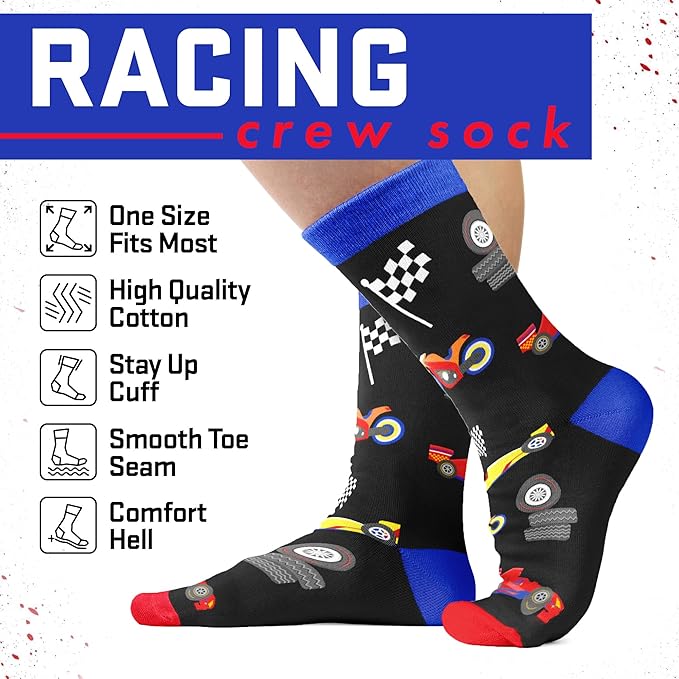 VICRAZY Racing Car, Sport Car Socks for Men, Women - Formula 1 Gifts, Racing Socks, Stocking Stuffers for Men, Women