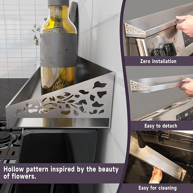 Stove Shelf for Stove Top, Spice Rack Organizer, Easy Installation, Kitchen Storage Solution, with Standard 30" Length, Brushed Stainless Steel, Non Magnate (Stainless Steel)