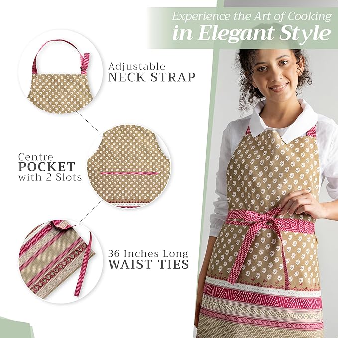 Maison d' Hermine 100% Cotton Apron for women with Pocket Kitchen Chef Apron for Men Cooking Gardening Server Waitress