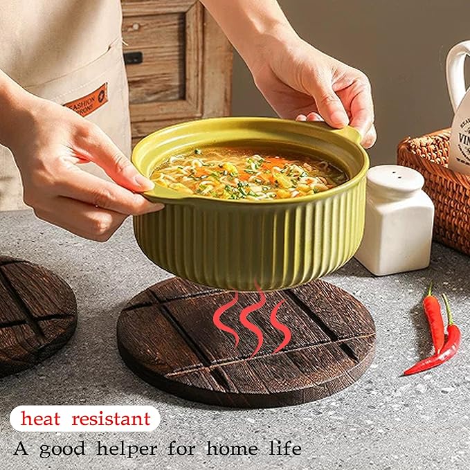 Wooden Placemat Set, Kitchen Wooden Heat Mat, Heat Resistant Mat for Hot Dishes/Pots/Bowls/Teapots/Fondue Holders, Non-Slip and Durable, Round (Set of 3), Two Small and One Large