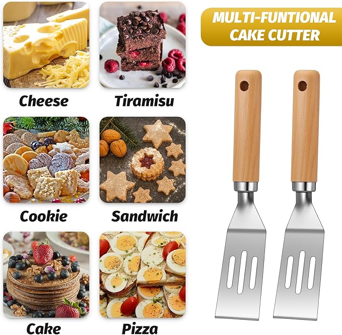 Patelai 5 Pack Small Spatula Mini Serving Brownie Spatula for Serving and Flipping Cooking Pancakes Desserts Cookie Eggs Lasagna (Slotted,Wooden Handle)