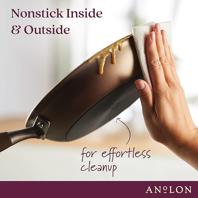 Anolon Advanced Home Hard Anodized Nonstick Sauce Pan/Saucepan with Straining and Lid, 2 Quart (2 Qt Straining Saucepan, Bronze)