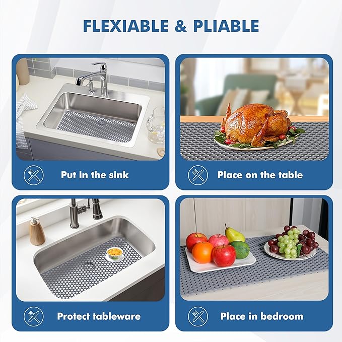 Silicone Sink Protectors for Kitchen Sink - 28.3"x 15.7" Kitchen Protector Mat Accessory, Non-Slip Heat Resistant Mat for Bottom of Farmhouse Stainless Steel Porcelain