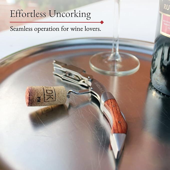 Barvivo Black Resin Wine Opener with Foil Cutter Knife and Cap Remover, Double Hinged Manual Wine Key for Bartenders, Servers, Waiters, Stainless Steel Wine Bottle Opener Corkscrew