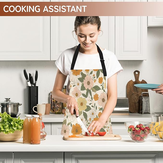 Kitchen Apron with Pocket,Waterproof Adjustable Neck and Long Ties, Cooking Baking Gardening Painting Apron for Women