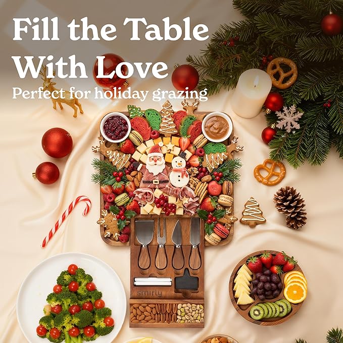 SMIRLY Charcuterie Boards Set, Large Cheese Board Set, Natural Walnut Wood Charcuterie Tray with Accessories - Housewarming Gifts New Home, Wedding & Bridal Shower Gifts for Women, Couples
