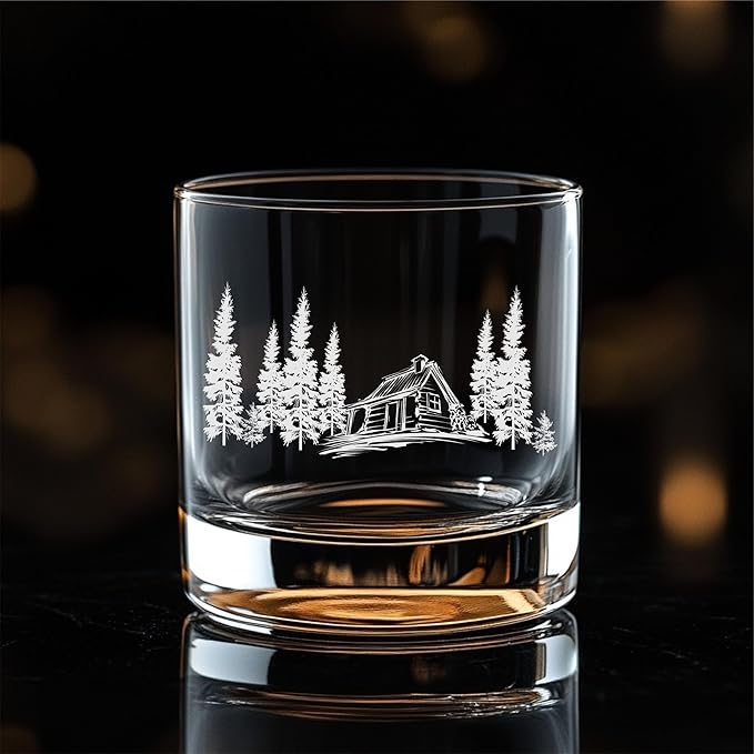 C M Cabin In The Woods Whiskey Rocks Glass - Cabin Themed Gift for Men and Women - 11 oz.