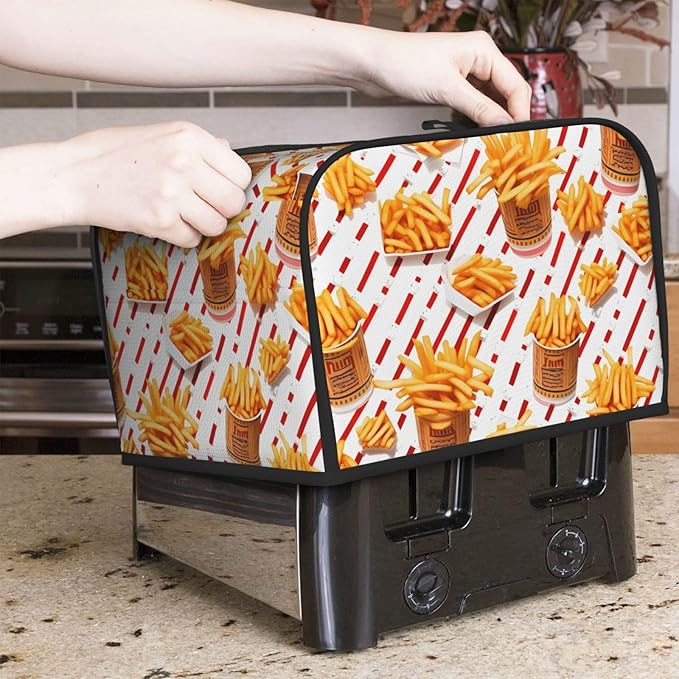 Chips Pattern 4 Slice Toaster Cover Wide Slot Dustproof Bread Maker Cover Fingerprint Bakeware Protection Kitchen Appliance Cover Toaster Bag