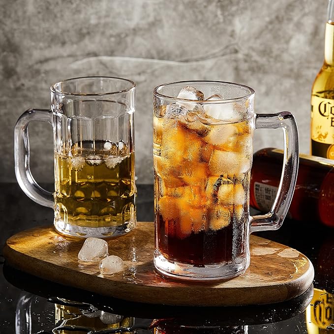 COKTIK 6 Pack Heavy Large Beer Glasses with Handle - 14 Ounce Glass Steins, Classic Beer Mug glasses Set