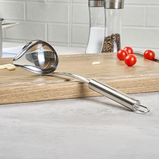 Ladle 1 Pack 2.5 oz Ergonomic Handle Serving Ladle with Pour Spout Precision Pouring Durable Stainless Steel Silver Utensil For Soups, Gravies, Buffet Use