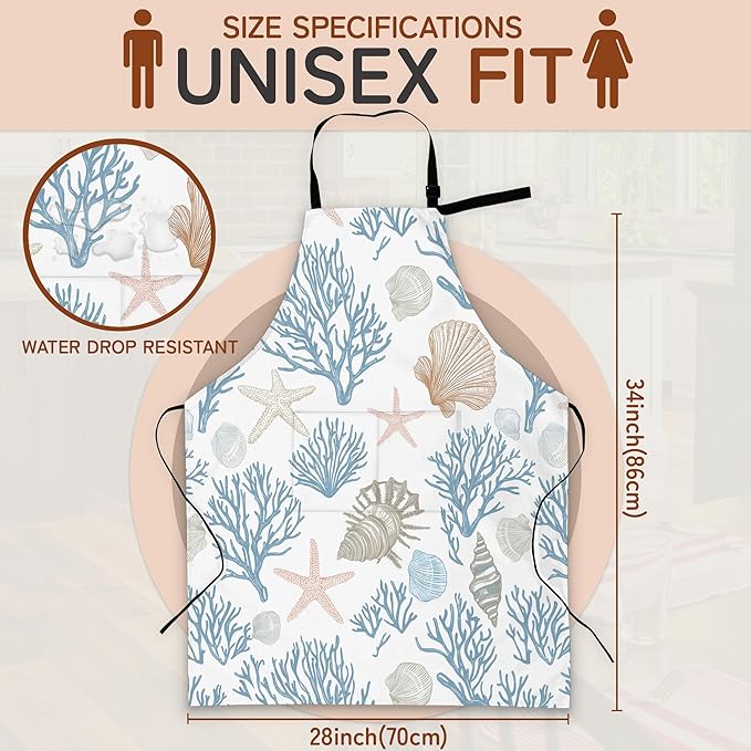 Cooking Apron for Women and Men,Adjustable Chef Bib Apron with 2 Pockets, Water and Oil Resistant for Kitchen Use