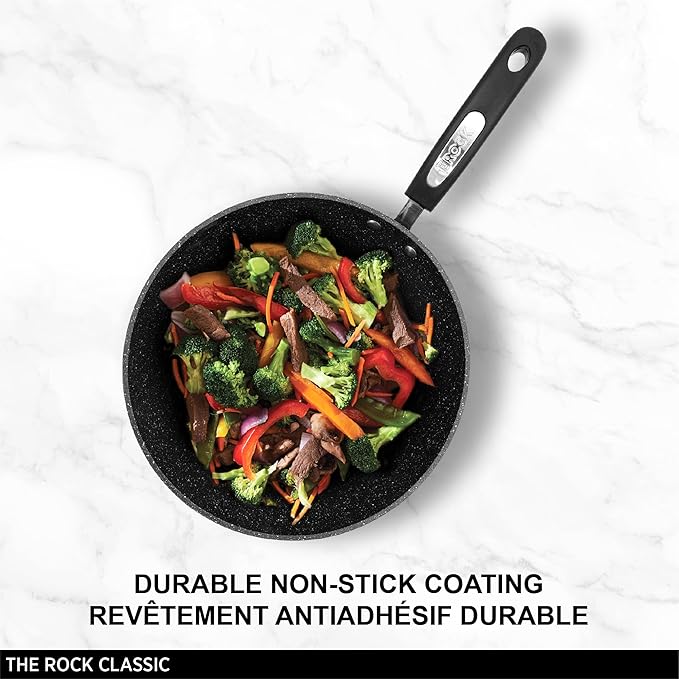Starfrit The Rock 11'' (28cm) Non-Stick Stir Fry Pan - Durable Forged Aluminum - Oven Safe - PFOA Free - Easy to Clean - Black