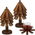 Suzile 2 Set 4 Layers Wooden Trivets for Hot Dishes Tree Shape Trivet Coaster Wood Table Mat Tree Design Foldable Heat Resistant Pads for Teapot Pans Bowl Kitchen Table(Brown)