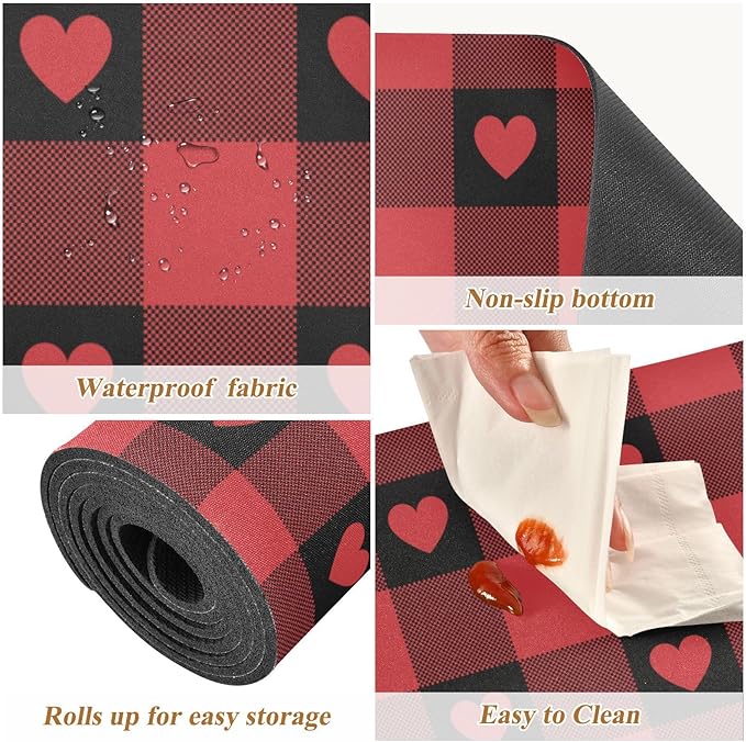 Valentine's Day Trivet Table Runner 40 Inches Long Red Buffalo Check Gingham Love Heart Valentine's Day Heat Resistant Hot Pad Multi Purpose Mat for for Hot Pots Pans Kitchen Countertops