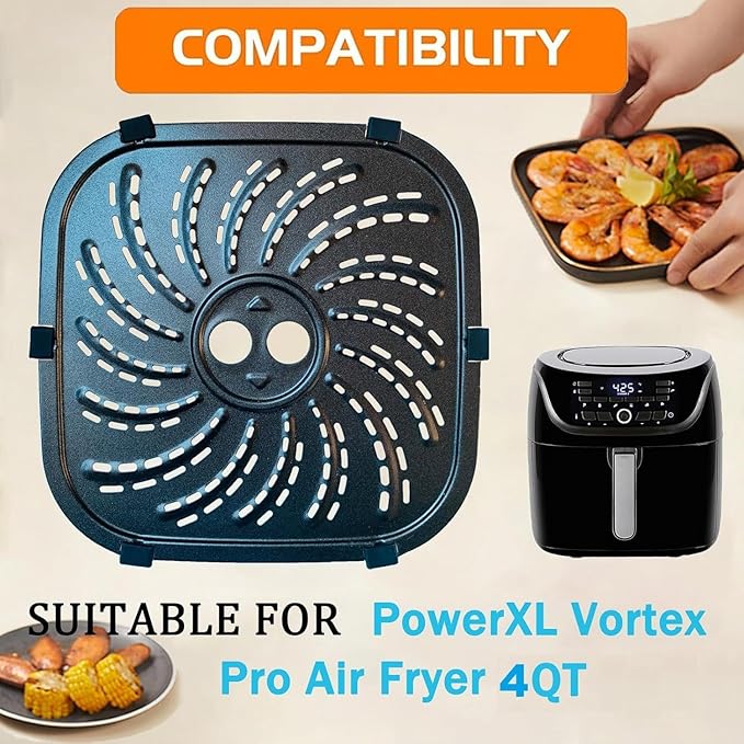 ALJ 4QT Air Fryer Grill Pan for PowerXL Vortex Pro Air Fryer 4QT, Upgraded Replacement Grill Plate Crisper Plate Tray Rack Grate Grid Shelf for 4 Quart PowerXL Air Fryers, Nonstick, Dishwasher Safe