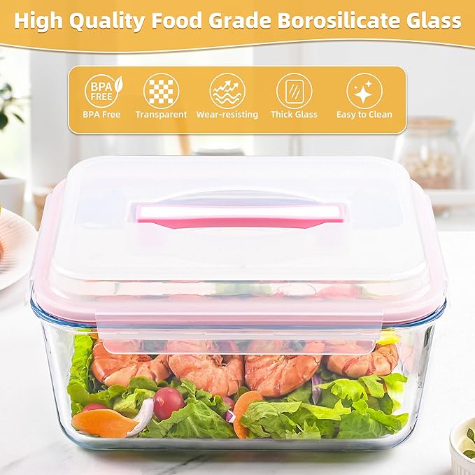 190oz / 24Cup Extra Large Glass Storage Containers with Lids, Glass Bread Box Airtight Bread Container, Ideal Food Storage Containers, Roasting Turkey/Chicken/Cookie, Oven&Dishwasher Safe