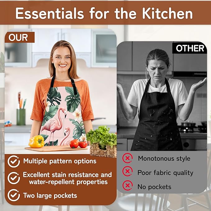 Apron with Pockets for Women, Adjustable Kitchen Cooking BBQ Chef Apron, Gifts for Mom Birthday, or Holidays