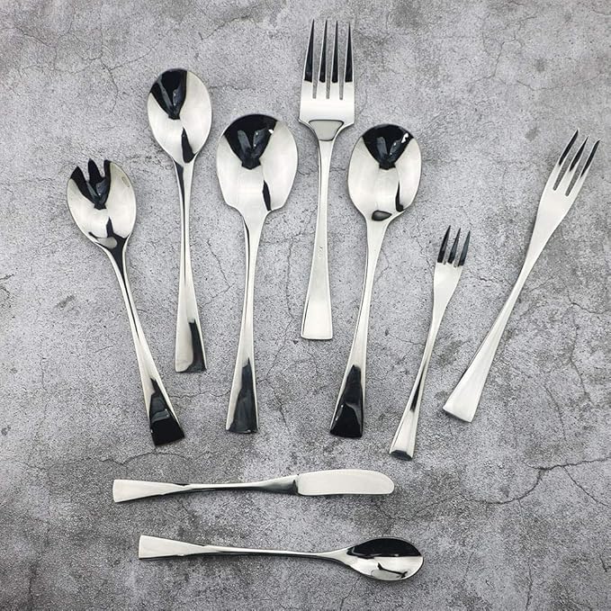 JASHII 18/10 Stainless Steel Mirror Polished Silver 2 Pcs Salad Fork & 2 Pcs Salad Spoon Silverware Server Utensil Set