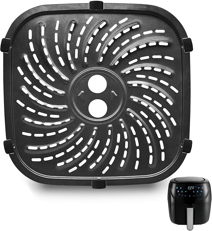 Air Fryer Grill Pan for PowerXL Vortex Pro 8 QT Air Fryer, Oval Nonstick 10''*10'' Air Fryer Accessories Replacement Parts Tray Basket Grill Plate with Rubber Bumpers,Dishwasher Safe