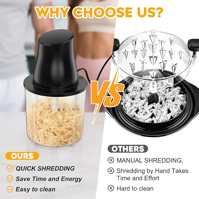 Electric Chicken Shredder Tool: 250W Multifunctional Press-to-Operate Meat Shredder Tool with Large Capacity - Meat Grinder for Chicken Breast, Meats, Fruits, Vegetables, Nuts (Black)