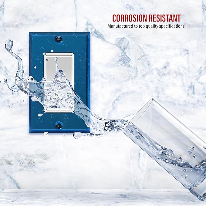 ENERLITES Decorator Switch Metal Wall Plate, Stainless Steel Outlet Cover, Corrosion Resistant, Standard Size 1-Gang 4.50" x 2.76", Stainless Steel 201, 7731-PBL, Polished Blue