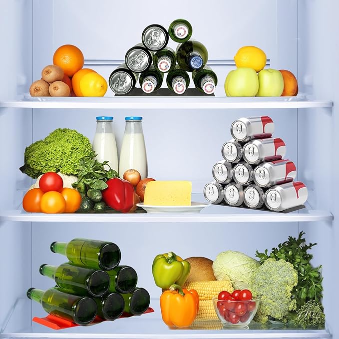Cooks Innovations 2-Pack Drink Organizer for Fridge, Soda Can Refrigerator Organizers and Storage, Beer-Wine-Water Bottle Holder, Fridge Monkey - Durable Non-Slip&Roll