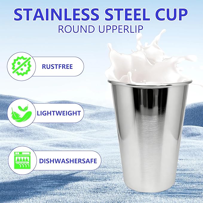 20oz 4PCS Stainless Steel Pint Cup,Pint Tumbler,Reusable metal Cups,Stainless Steel Water Tumbler,BPA Free,Stackble,Durable,Unbreakable Metal Drinking Glasses for Bar,Banquet Mugs (4, 20OZ)