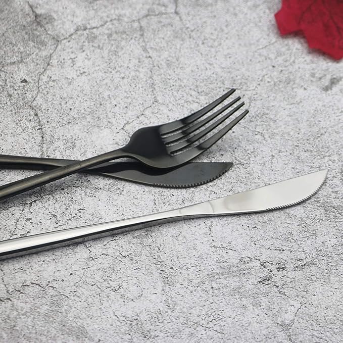 JASHII Silverware Set, Mirror Polished Black Flatware Cutlery Set Service for 6, Shiny Finish 36 Pieces Stainless Steel Utensils Set Dinner Knife Fork Spoon Dessert Fork Salad Spoon Dishwasher Safe