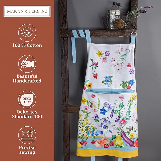 Maison d' Hermine 100% Cotton Apron for women with Pocket Kitchen Chef Apron for Men Cooking Gardening Server Waitress