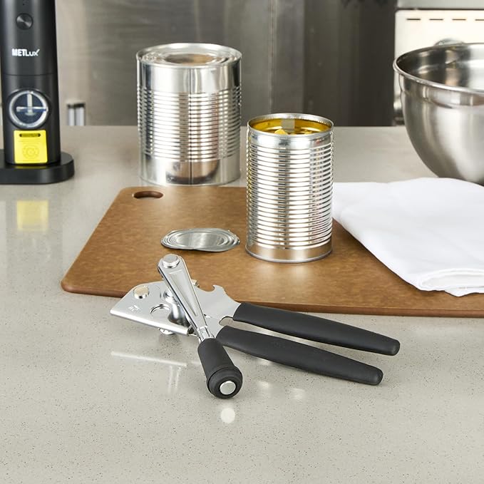 Restaurantware Stainless Steel Magnetic Manual Can Opener - 6 Pack - German Standard Black Crank Can Opener with Magnet, Ergonomic Handle, Non-Slip - Heavy-Duty Hand Can Opener, Easy Turn, Sharp Blade