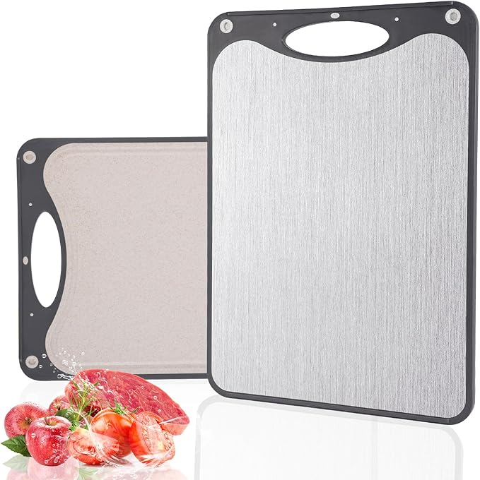 Titanium Cutting Boards, Double Sided Cutting Board For Kitchen,Food Grade Titanium And Wheat Straw PP, Large Size 15”×10”And Easy To Clean, Dark Gray