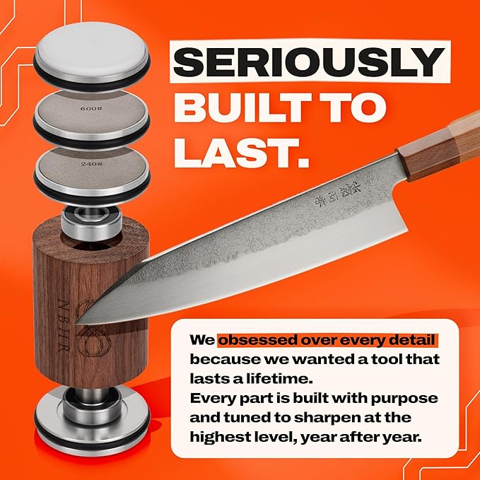 Rolling Knife Sharpener by NBHR – 15 & 20 Degrees Dual Angle magnetic knife sharpener kit for kitchen & chef knives, Perfect Kitchen Gift