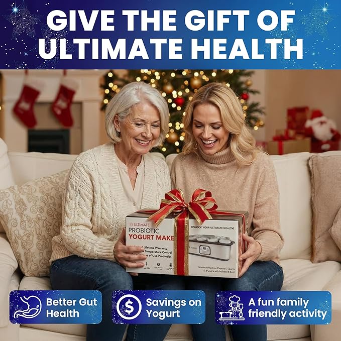 Ultimate Probiotic Yogurt Maker w/Adjustable Time & Temp Control - Make Trillions of Live Probiotics (Two 1-Quart Containers) - Best Xmas Gifts & Presents for Men & Women - ULTIMATE LIFETIME WARRANTY