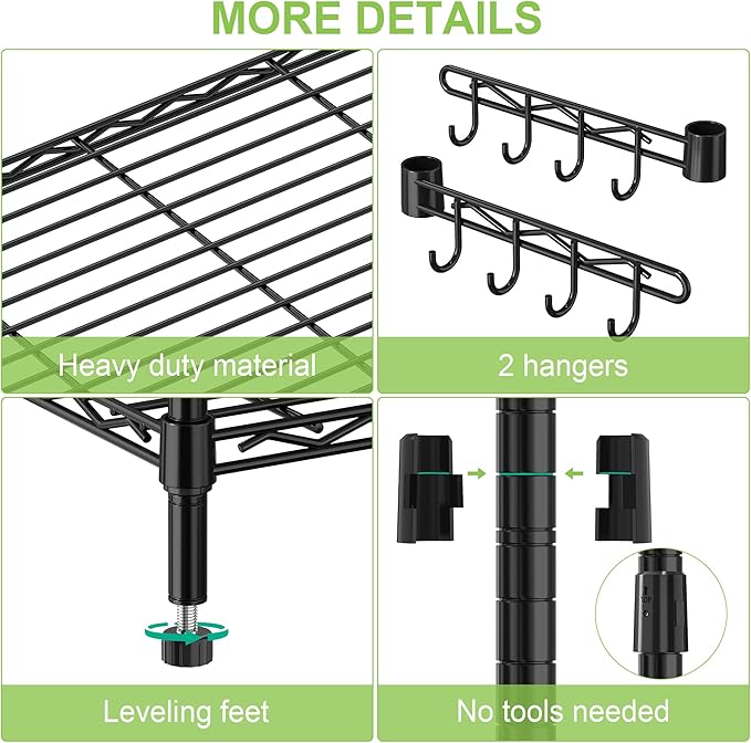 5 Tier Storage Shelves with Wheels Wire Rolling Garage Shelving Rack Organizer Heavy Duty Metal Unit Adjustable Utility Commercial Sturdy Shelves for Kitchen Garage Pantry Bathroom Closet Laundry