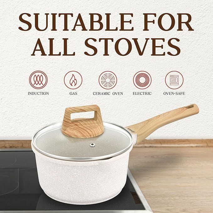 Bakken-Swiss 14-Piece Kitchen Cookware Set – Granite Non-Stick – Eco-Friendly – PFOA, PFOS, and PTFE Free for All Stoves & Oven-Safe,