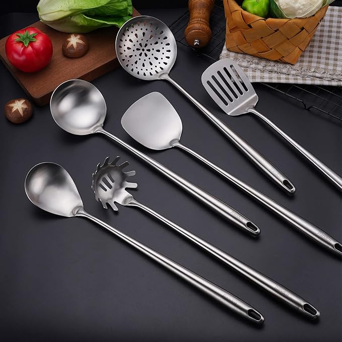 17” Wok Spatula and Ladle - 304 Stainless Steel Wok Tools Set, 2-Pieces Extra Long Handle Cooking Tools, All Metal Wok Utensils and Wok Accessories for Cast Iron/Carbon Steel Wok