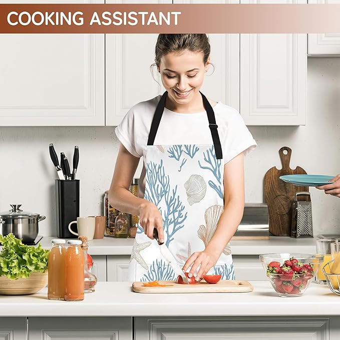 Cooking Apron for Women and Men,Adjustable Chef Bib Apron with 2 Pockets, Water and Oil Resistant for Kitchen Use