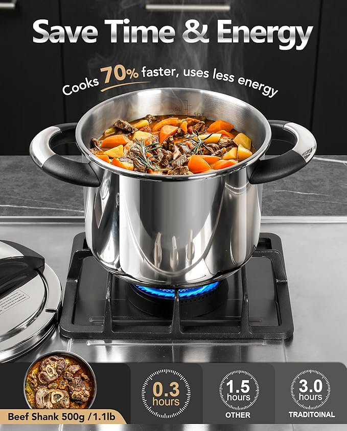 MICHELANGELO Small Pressure Cooker Stainless Steel, 3.2 Quart Olla de Presion, One-Hand Locking System, Induction Compatible, with Glass Lid & Steamer