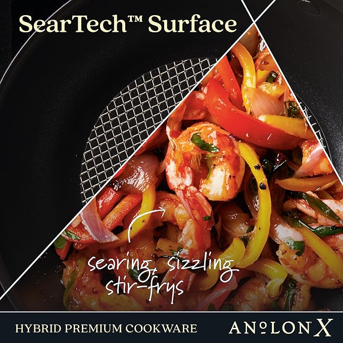 Anolon X Hybrid Nonstick Induction Stir Fry Wok Pan Cookware with Lid, Dishwasher Safe, Compatible with All Stovetops, 10 Inch - Charcoal Gray