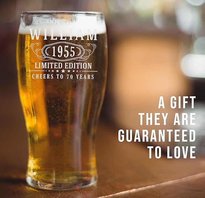 Personalized Etched 20oz Pub Pint Glass – Beer Gifts for men, Custom Engraved Drinking Glasses, Customized Retirement, Birthday for Him, Gifts for Dad Fathers Day, Groomsmen, Wedding, Bernard