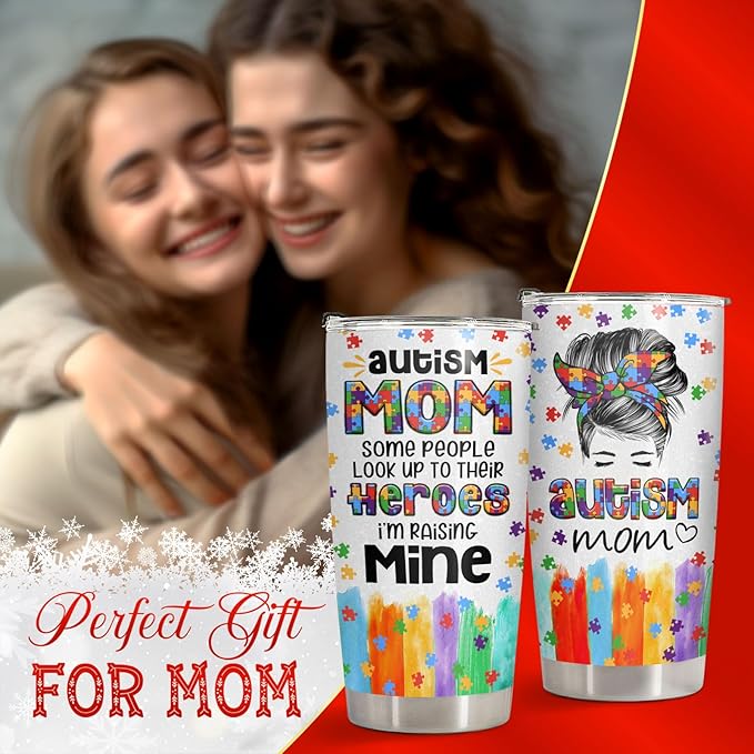 34HD Gifts for Mom, Autism Mom Tumbler with Lid 20oz Stainless Steel, Cool Momma Coffee Mug, Autism Awareness Gifts for Women, Teacher, Parents