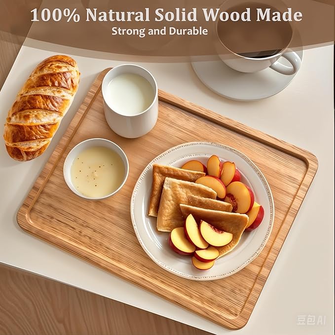 Wood Tray for Coffee Tea Extra Large Wooden Serving Tray for Food Fruit Snack Decorative Serving Platter, 17.7x13.8 Inches, Light Color